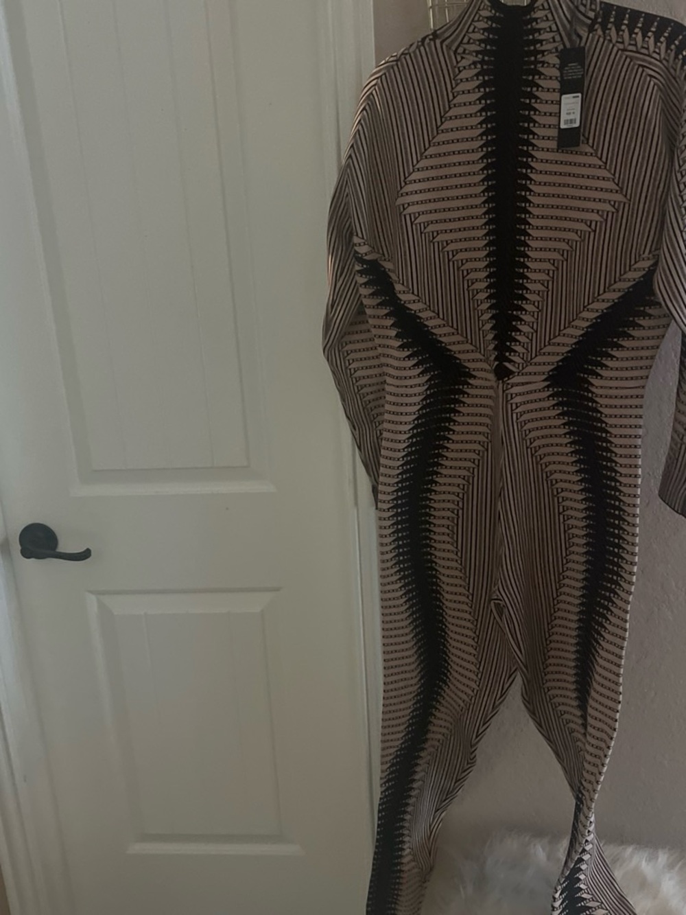 Geometric Black and Beige Long Sleeve Women’s jumpsuit